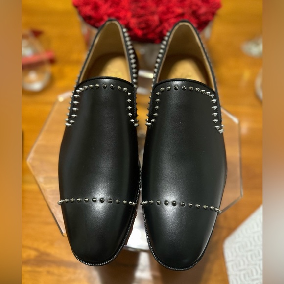Christian Louboutin Men’s Dandy Cloo Flat Black Leather Spikes 42IT - Picture 7 of 11